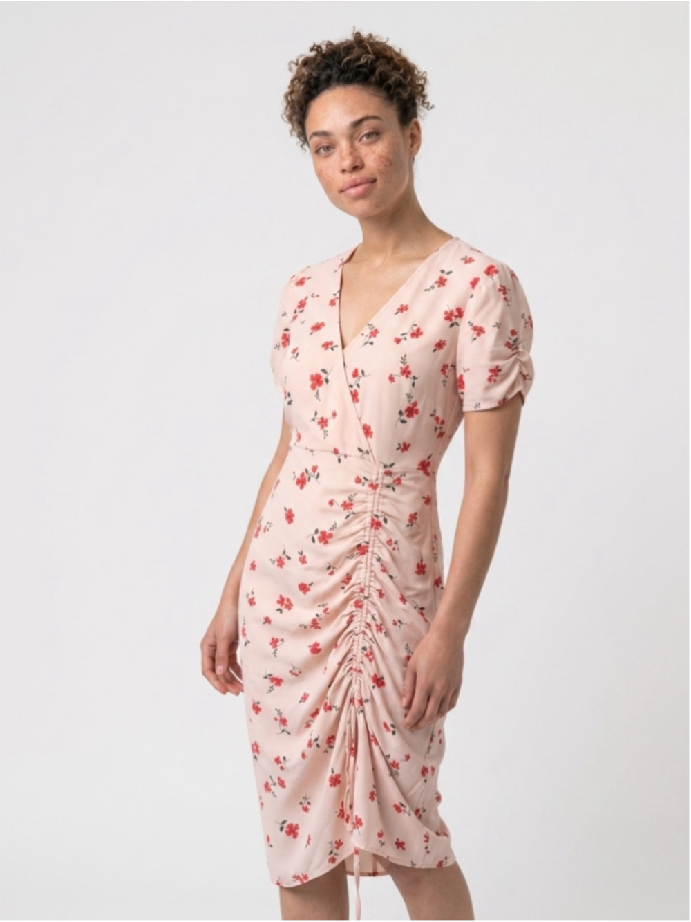 JOA Floral Midi Dress Size M Beige Red